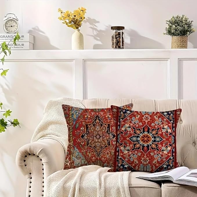 4pcs, Bohemian Ethnic Style Carpet Pattern Throw Pillow Covers, Printed Throw Pillowcase, Throw Pillow Covers Decor, Home Decor, Bedroom Decor, Living Room Decor, 18x18 Pillows Linen Pillowcase