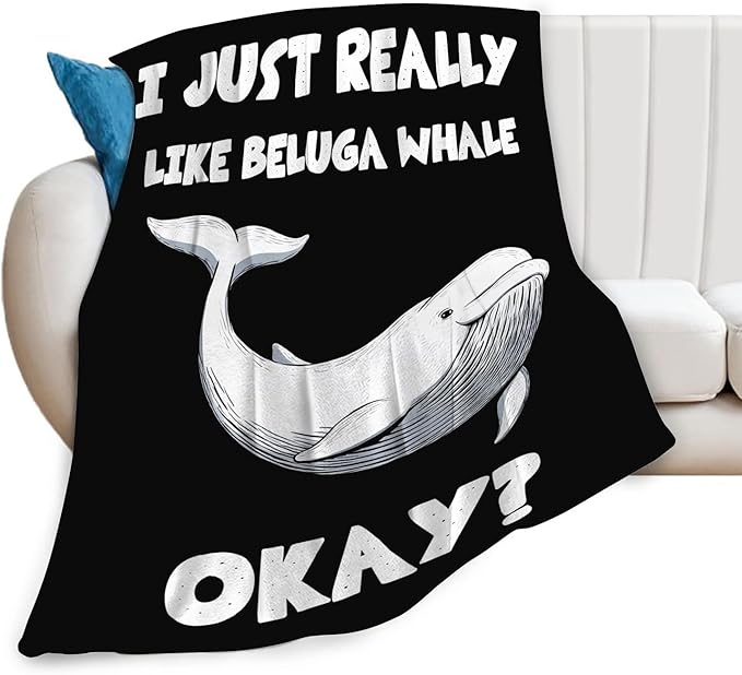Beluga Whale Blanket for Girls Women Boys Men Adults Kids Soft Cozy Fleece Ocean White Whale Throw Blankets Gifts Warm Flannel Plush Lightweight Decor for Couch Bed Sofa 60"X50"