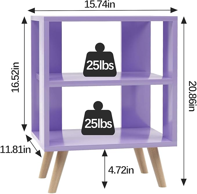 Night Stand, Purple Nightstand, Modern End Table with Open Storage, 2-Tier Wooden Bedside Table for Small Space, Living Room, Bedroom