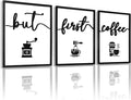3D Wood But First Coffee Sign, Framed Coffee Bar Wall Decor Wall Art for Dining Room Kitchen Home Office (Ready to Hang, 12x16 inches, Set of 3, Framed)