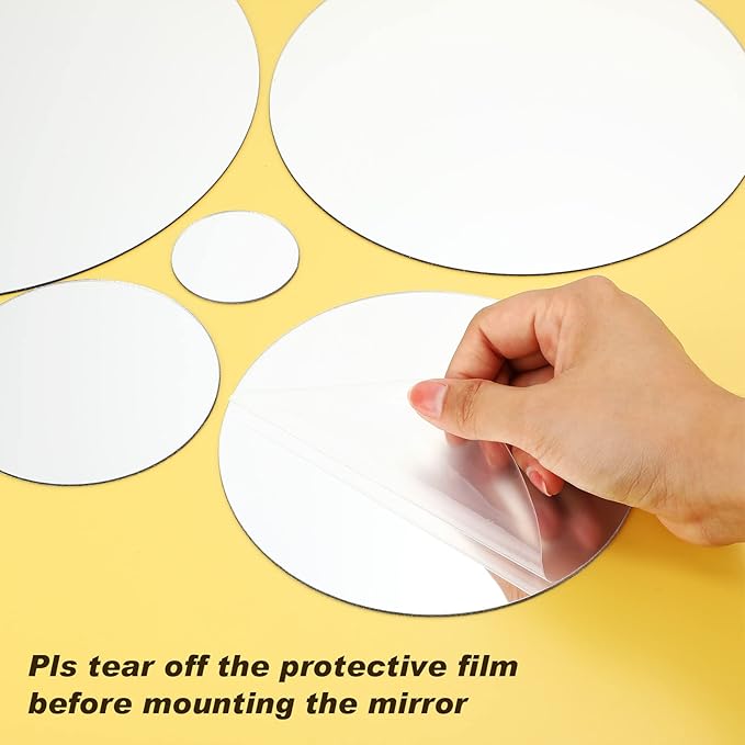 Shappy 32 Pcs Acrylic Mirror Wall Stickers Removable Round Wall Decal Circle Mirror Tiles for Home Bathroom Living Room Bedroom TV Background Decor(Silver,Medium Size)
