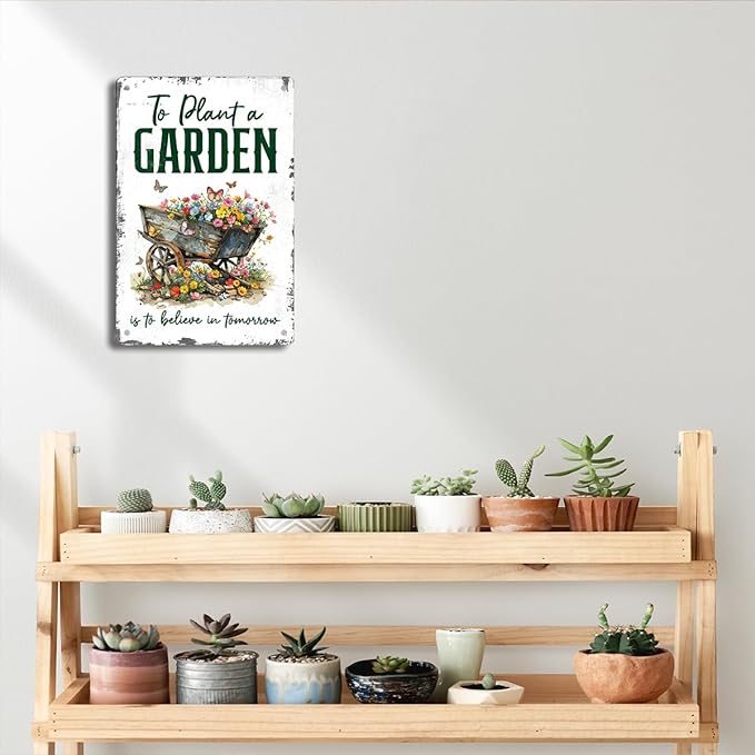 Funny Gardening Essentials Garden Metal Tin Sign for Farm Outside Decor - Humorous Gardening Gift for Women Enthusiasts, 12 x 8 Inches