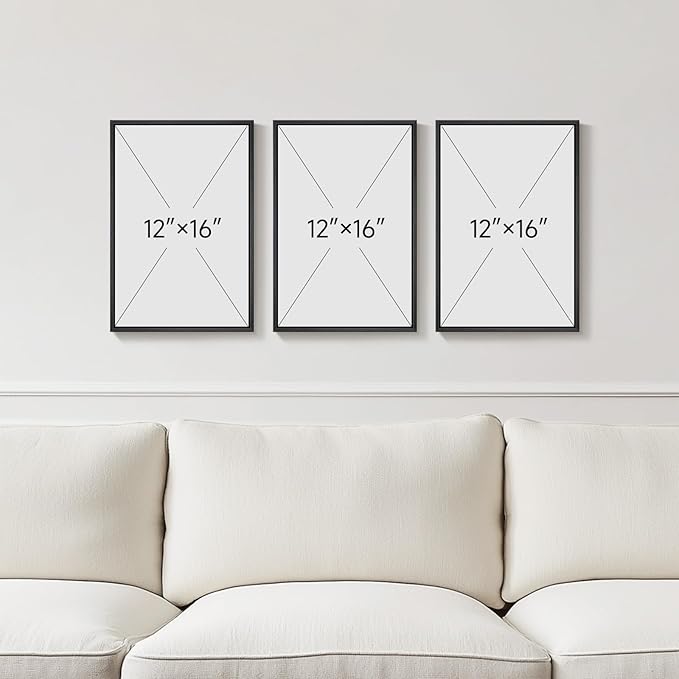 Framed Blue Boho Wall Art for Room Decor, 3 Piece Botanical Line Artwork for Walls, Mid Century Modern Blue Canvas Pictures Prints for Living Room Bedroom Hallway Office Apartment Wall Decor, 12x16 In