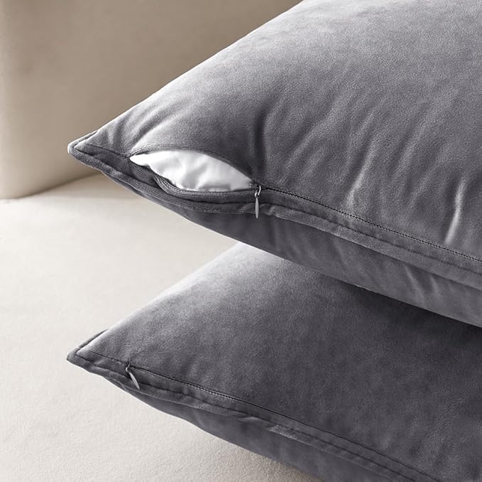 MIULEE Dark Grey Velvet Throw Pillow Covers 18x18 Soft Decorative Solid Square Cushion Cases Pack of 2 Modern Luxury Home Decor for Couch, Sofa, Bedroom