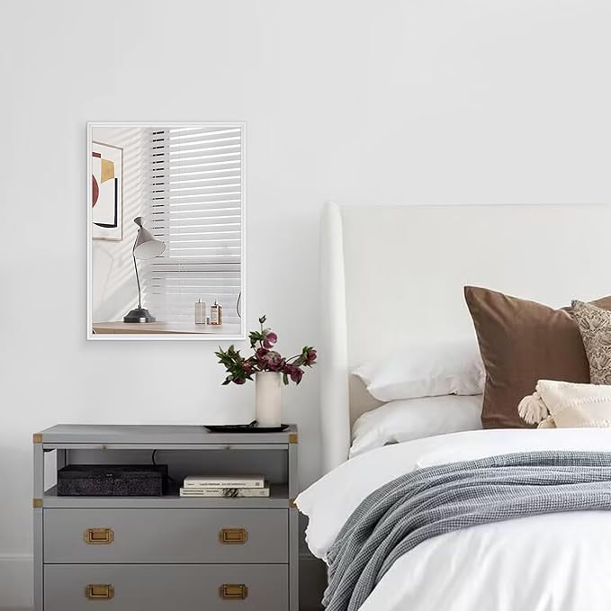 AAZZKANG White Metal Framed Mirror Large 26"x18" Decorative Farmhouse Bedroom Bathroom Mirrors Rectangualr Vertically or Horizontally Hanging