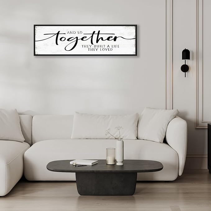 And So Together They Built A Life They Loved Sign: Wall Decor Farmhouse For Home Decor Bedroom Framed Above Bed Rustic Country Master Wall Art Decor 11.81"x 39.37"