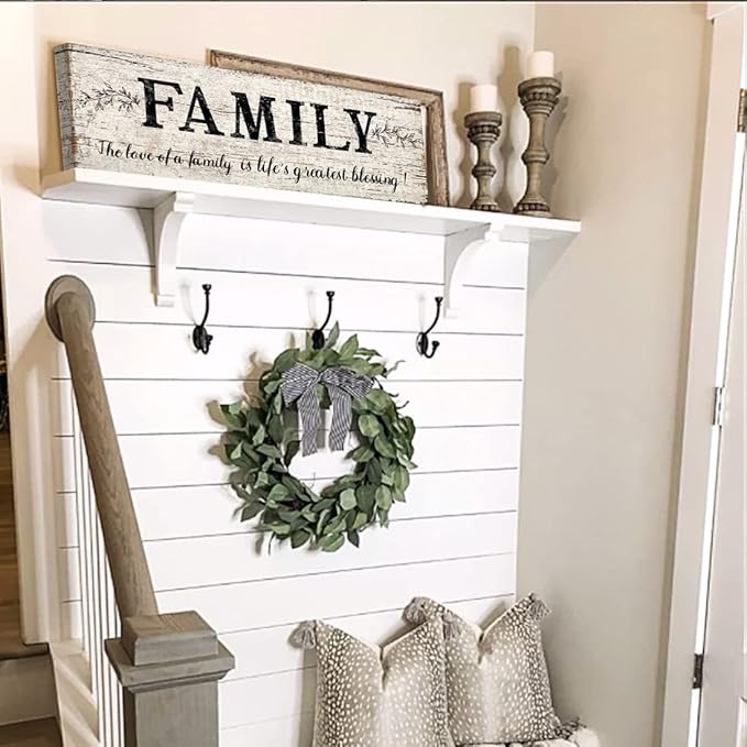 Family Signs Wall Decor Quote Words Wall Plaques Family Framed Wall Art Vintage Retro Artwork Decoration for Bedroom Living Room Home (6 X 17 inch)