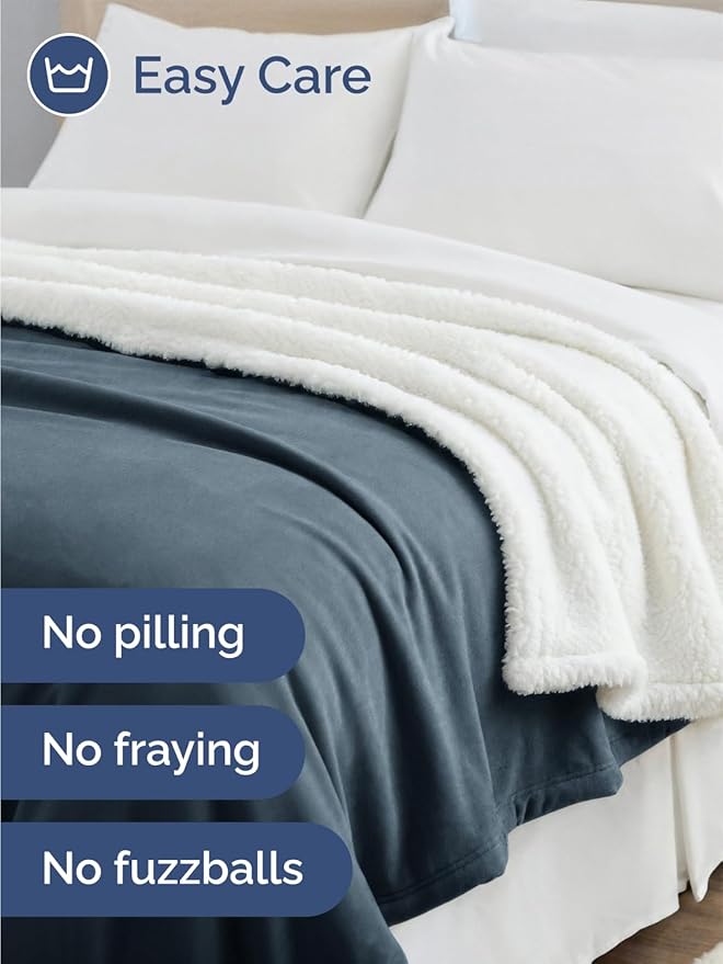 Sherpa Fleece Blanket King Size - Reversible Sherpa Fleece King Blanket - Super Soft Double Sided for Bed, Sofa, Couch - Thick, Warm, Fuzzy and Plush - Luxurious Bedding for Winter - Navy, 90" x 108"