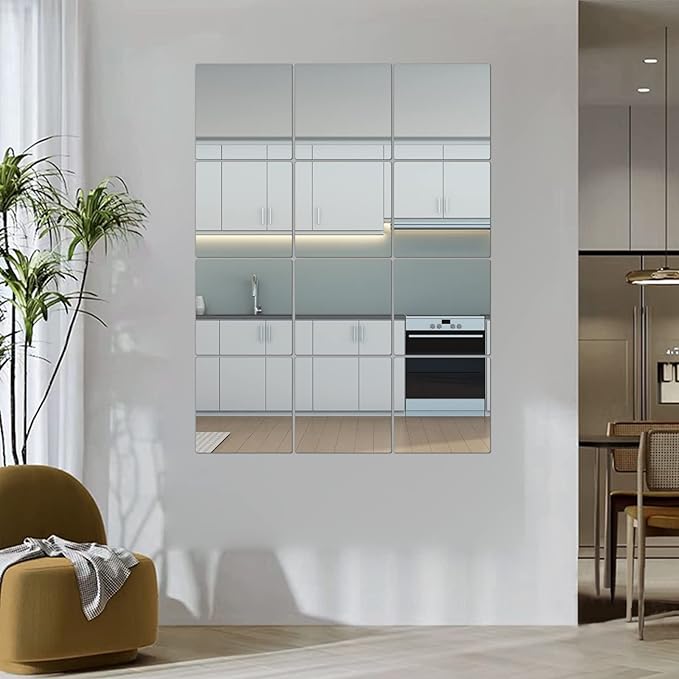 Full Length Wall Mirror Tiles, 14'' x 12'' x 4PCS, Frameless Full Body Mirror Tiles for Bedroom, shatterproof Non Glass Mirrors Wall Mounted for Home Gym, On The Door