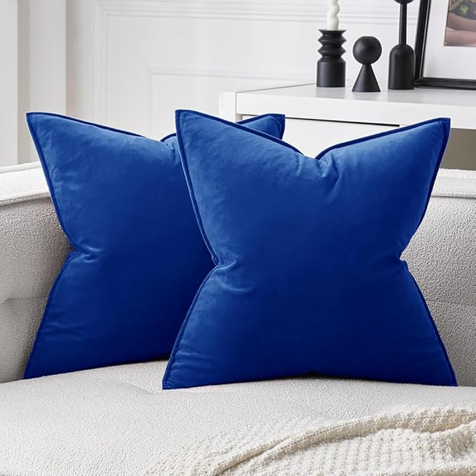 MIULEE Royal Blue Velvet Throw Pillow Covers 20x20 Soft Decorative Solid Square Cushion Cases Pack of 2 Modern Luxury Home Decor for Couch, Sofa, Bedroom