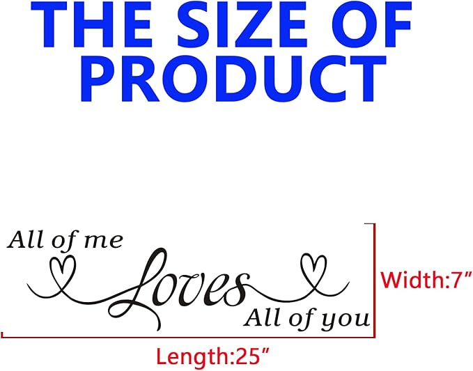 Love Quotes Wall Stickers for Bedroom: Inspirational Couples Romantic Marriage Wall Decals - Family Bathroom Home Vinyl Art Wall Decor - All of Me Loves All of You 25" X 7"