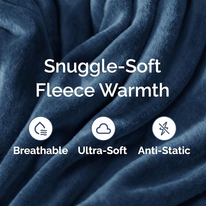 Ultra Soft Fleece Blanket Queen Size - Flannel Fleece Luxury Queen Blanket - Lightweight for Couch Bed Chair - Thick, Warm and Breathable - All Season Cozy Fuzzy, Anti-Static Microplush Bedding, Navy