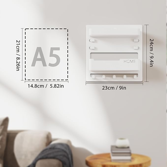 Bedside Wall Shelf Organizer, Floating Bedside Wall Mount with Adhesive for Phone, Remote & Keys, No Drill Small Shelf for Bedroom, Dorm & Small Spaces (White)