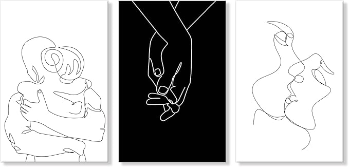 Couples Wall Decor Black and White Canvas Wall Art Minimalist Line Drawing Art Poster Prints Romantic Couple Love Painting Pictures for Bedroom Bathroom Living Room Office Decor 24"x32"