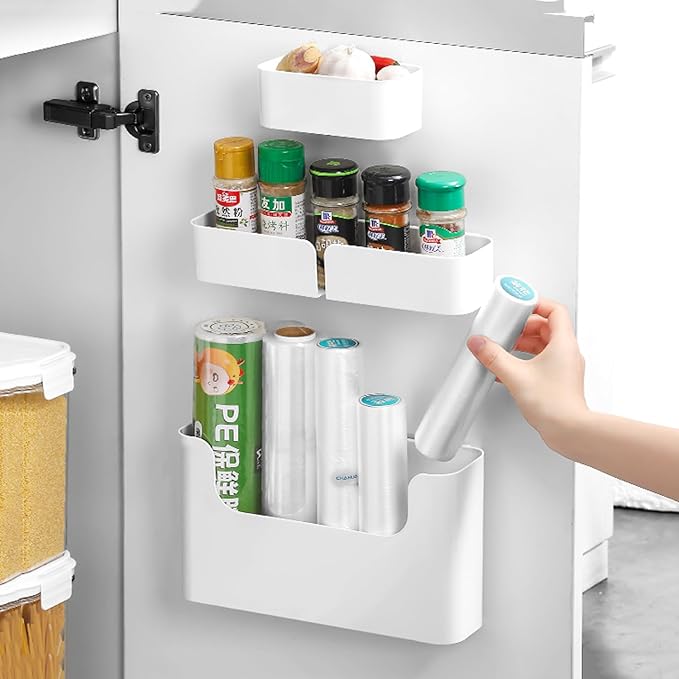 MORNITE Adhesive Cabinet Door Organizer Storage 4 Pack, Door Rack Shelves Holder for Sink Kitchen Bathroom RV Pantry Bedroom Closet Laundry Office, White