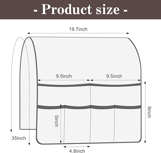 PU Leather Couch Organizer Caddy Sofa Armrest Organizer, Remote Control Holder for Recliner, Waterproof Armchair Caddy with 6 Pockets Storage for Magazine, Tablet, Phone, Remote (Red Brown)