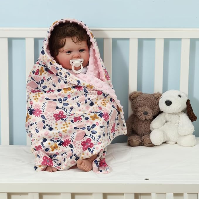 CREVENT 2Pcs 30''X40'' Cute Cozy Fluffy Warm Baby Blankets for Infants Toddlers' Bedding Crib Cot Stroller - Giraffe + Flower