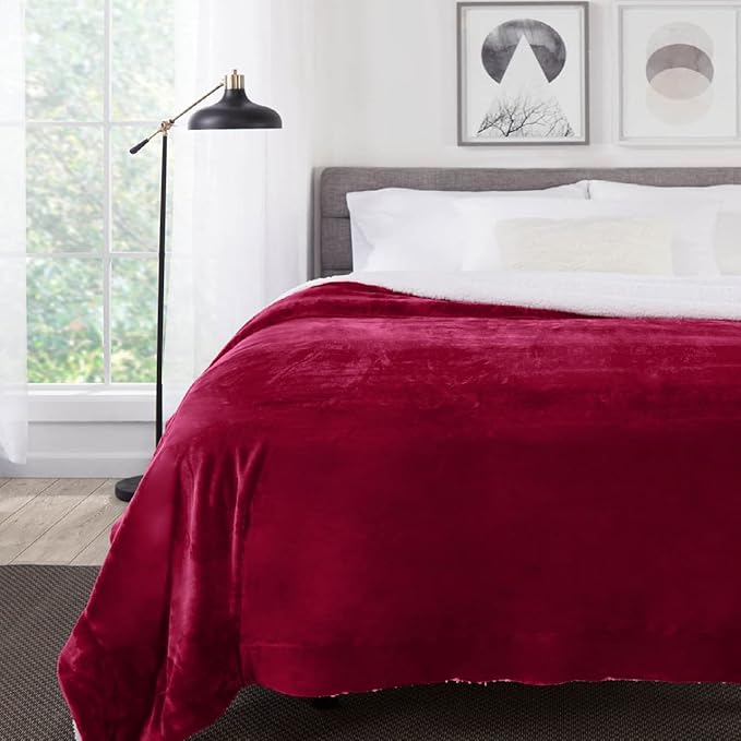 Genteele Sherpa Throw Blanket Super Soft Reversible Ultra Luxurious Plush Blanket, 60 x 80 inches, Rich Burgundy Red/White