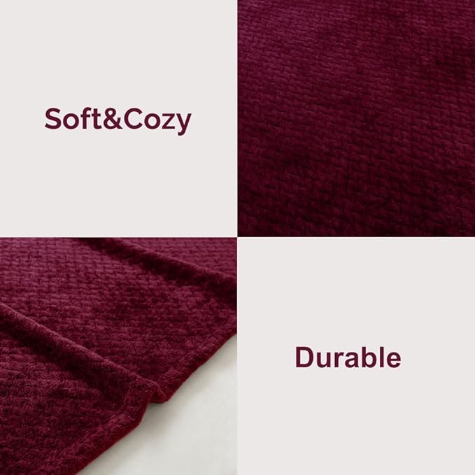 COOVA Oversized King Fleece Blanket 120x120 inches, Soft Cozy Warm Giant Extra Large 10'x10' Blanket for Bed, Sofa, Couch,Travel, Camping, California Huge Big Throw Blanket, Jacquard Burgandy Red