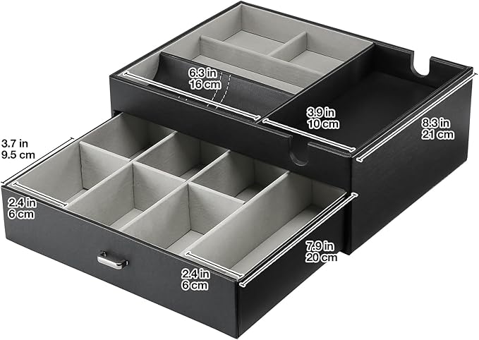 ProCase 2 Layers Valet Tray Gift for Men, Nightstand Organizer EDC Dump Catchall Trays with Phone Charging Station, Dresser Top Table Beside Entryway Storage Box -Black