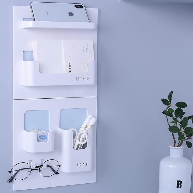 Bedside Shelf with Strong Sticky Gel,Wall Mount Organizer Holder for Cell Phone,Glasses,Remote,Keys,Adhesive Wall Shelves for Bedroom,Bathroom, Kitchen,No Drill Space Saver (Vertical Type/Black)