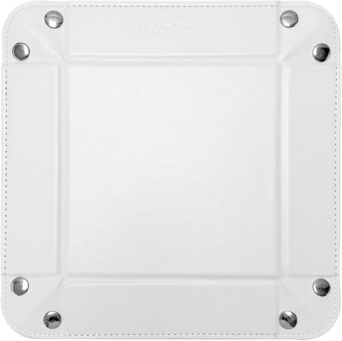 UnionBasic Small Valet Tray, Jewelry Tray for Rings Watches Earrings, Entryway Catchall Caddy for Coins Keys Change, Nightstand Bedside Valet Holder, Trays for Electronic Gadgets, White