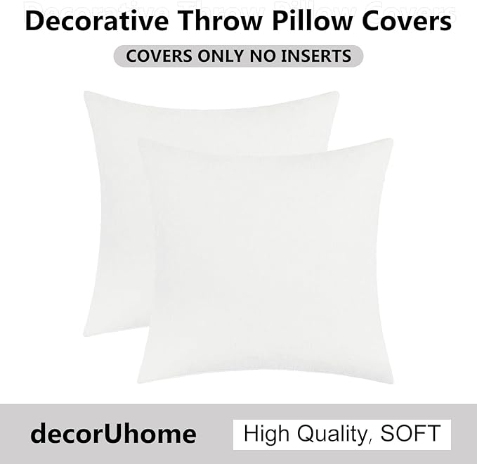decorUhome Chenille White Throw Pillow Covers 16x16 Inch Set of 2, Decorative Soft Couch Pillow Covers Solid Dyed Accent Farmhouse Neutral Square Pillow Cases for Sofa
