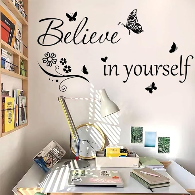 Inspirational Wall Decal Believe in Yourself Decal Wall Quote Stickers PVC Wall Sticker Motivational Quote Saying Peel and Stick Art Positive Word Sayings Message Home Office Decor