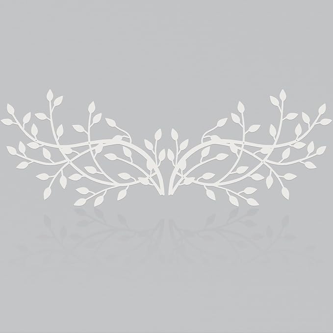 Meltset Metal Tree Leaf Wall Decor, Vine Olive Leaf Branch Wall Art,Wrought Iron Artwork, Decorative Wall Sculptures Above The Bed, Living Room, Indoor and Outdoor (2 Pcs/White)