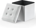 MoNiBloom 15 Inch Storage Ottoman Cube, 11 Gal. Folding Ottoman Foot Rest Stool, PU Leather Small Footrest with Storage for Living Room, Bedroom, Entryway, Hallway, White