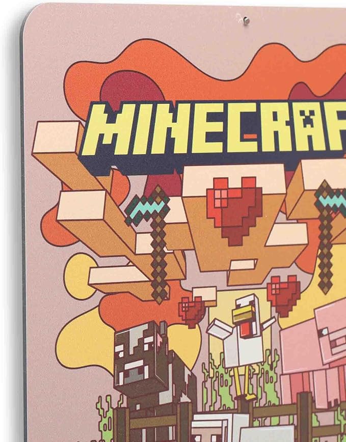 Open Road Brands Minecraft Scene Metal Wall Decor - Fun Minecraft Sign for Bedroom or Game Room