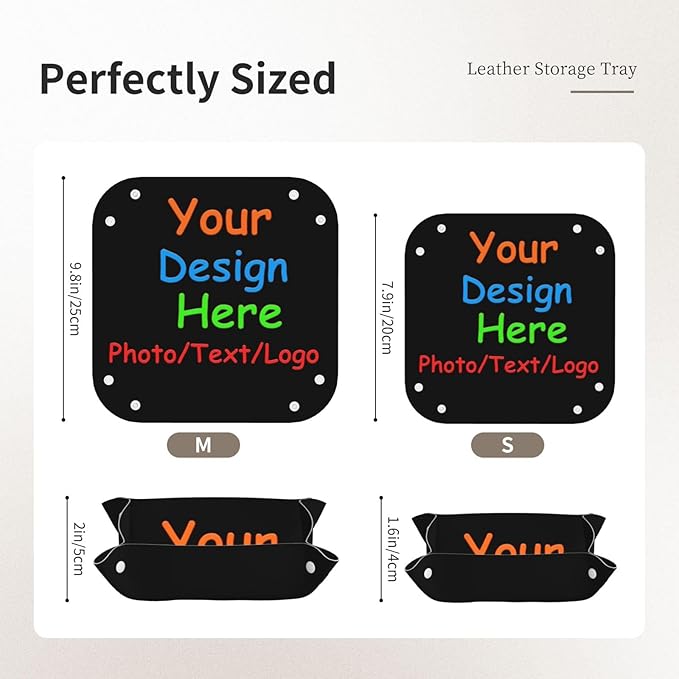 Personalized Valet Tray Custom Catchall Trays Key Organizer Leather Tray with Your Photo/Text, Customized Night Stand Organizer Bedside Vanity Trays