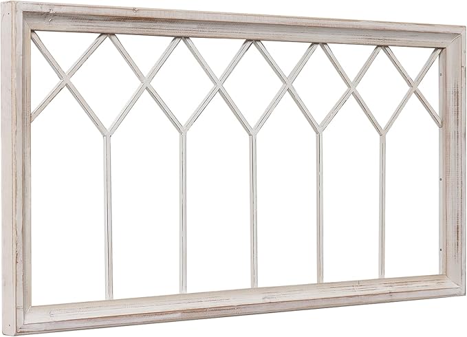 Sintosin Rustic Wood Window Frame Wall Decor 40 x 20 inches, Hanging Washable White Farmhouse Faux Windows Frames for Walls, Decorative Wall Art for Living Room Bedroom Hallway Christmas