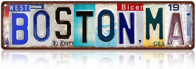 Vintage City Street Sign Boston,MA Wall Decor Metal Tin Signs for Bar Home Bedroom Garage