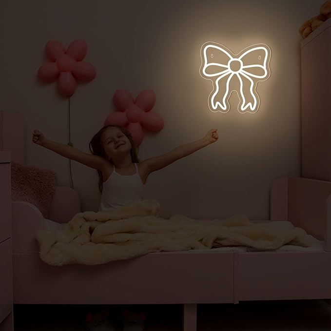 Retisee Bow LED Neon Sign Bedroom Women Room Neon Light Sign Coquette Aesthetic Home Wall Preppy Dorm Beauty Room Salon Decor Party Bar Decoration Gift for Her 11.8x11.8in (Warm White)