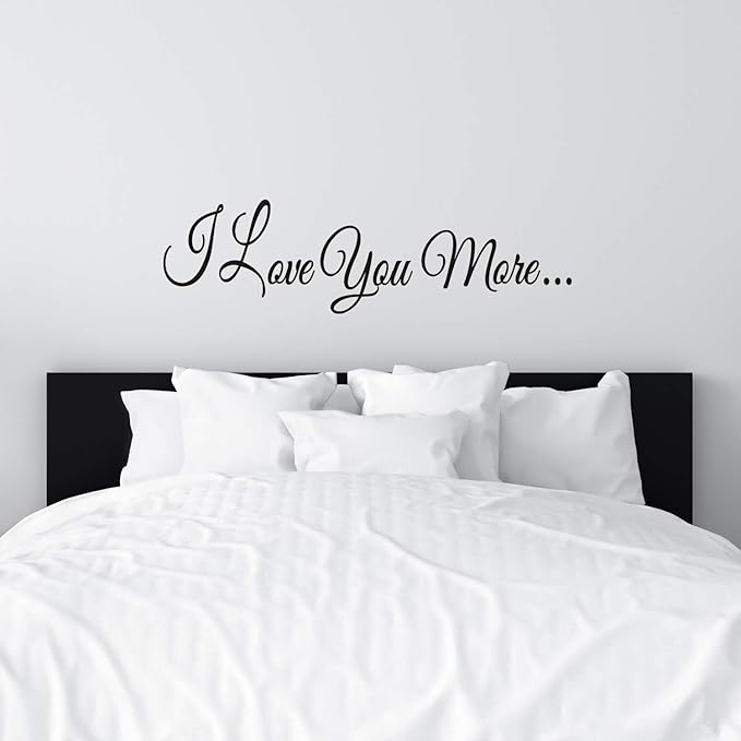 VODOE Love Quotes Wall Decor, Bedroom Wall Decals, Positive Dorm Church Master Bedroom Romantic Wedding Kiss Mr and Mrs Husband Letters Decorations Art Home Vinyl Stickers I Love You More 35.7"X10"