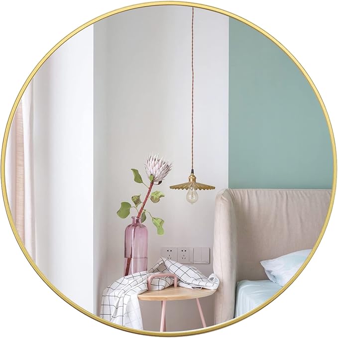 Growsun 21'' Round Mirror, Metal Frame Circle Wall-Mounted Mirror for Bathroom, Living Room, Vanity