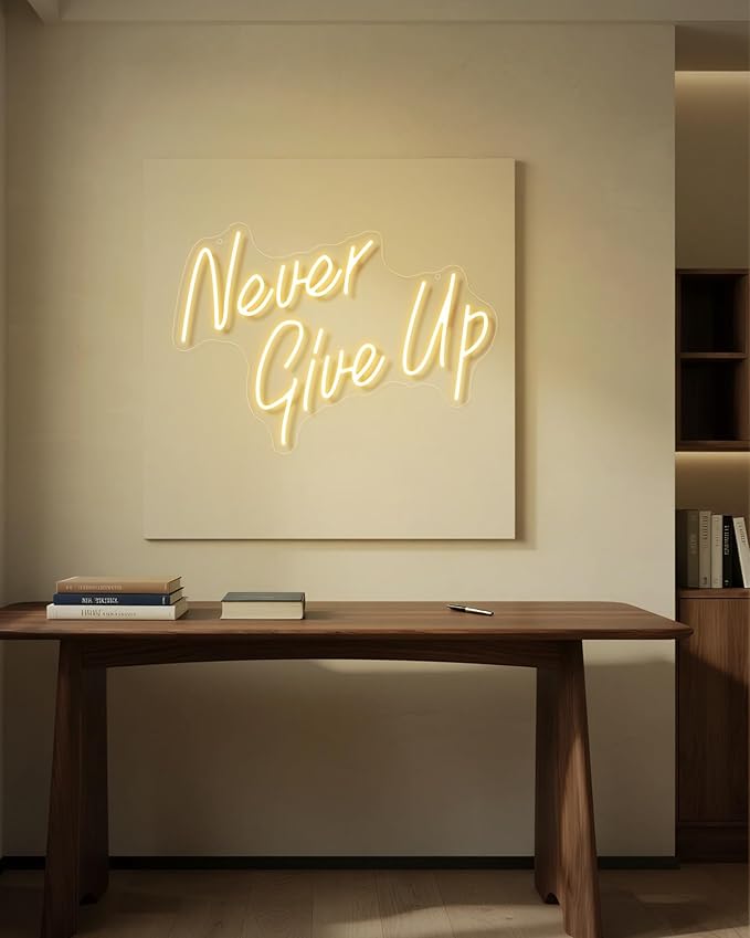 NEVER GIVE UP LED Neon Sign for Wall Decor,Neon Lights Party Decorations, USB Powered Switch Neon Lights lighting adjustable for Office Room, Gym Room, Man Cave, Gamer Room