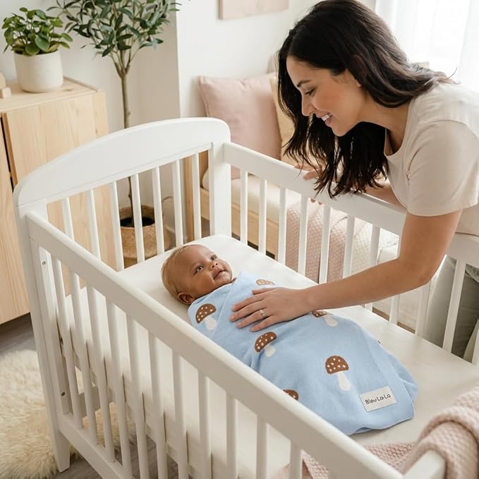 Mushroom Baby Blanket for Boys 100% Cotton Buttery Soft Cozy Receiving Swaddle Crib Stroller Blanket for Shower Gift Registry for Newborns, Infants, Toddlers (Mushroom - Blue)