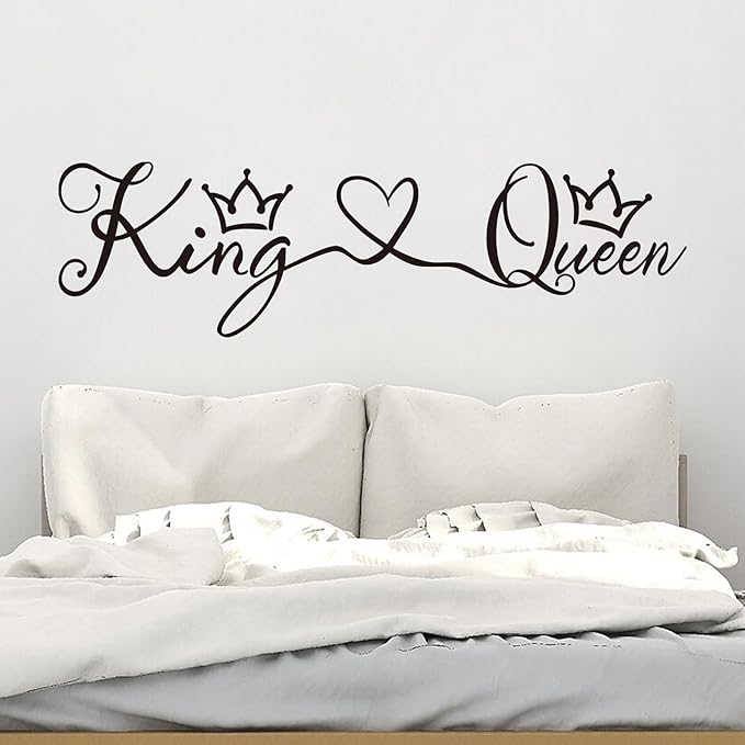 AnFigure Couples Quotes Wall Decals: Inspirational Vinyl Art Love Wall Stickers for Home Bedroom Bathroom Living Room - King & Queen 35"X9.8"