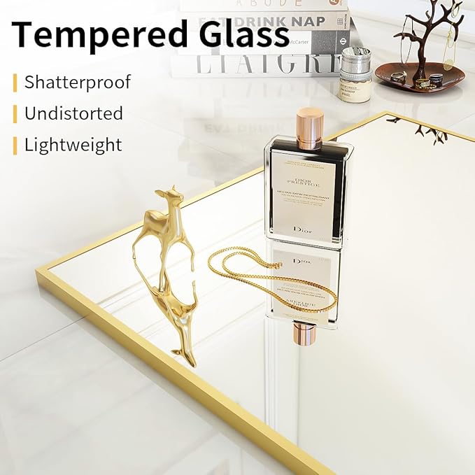 VooBang Large Full Length Mirror 78" x 35" - Shatterproof Floor Full Body Mirror with Aluminum Alloy Frame, Freestanding, Hanging, or Wall-Leaning, for Bedroom, Living Room, Dressing Room, Gold