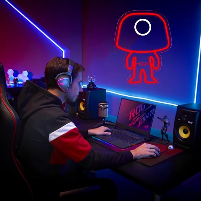 Masked Worker Neon Sign for Wall Decor,Dimmable Led Neon Lights for Game Room Decorations,11.8 * 15.7Inch,Suitable for Home Bars,Game Rooms,Man Cave,Christmas Birthday Gifts