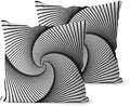 Modern Optical Illusion Throw Pillow Cover, Black and White Spiral Pattern, Geometric Design, Decorative Cushion Case, 2 Pack，18x18 Pillows Linen Pillowcase