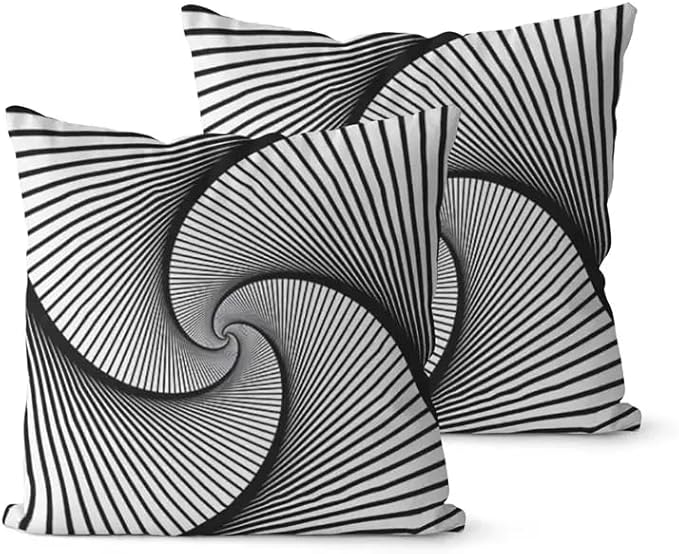 Modern Optical Illusion Throw Pillow Cover, Black and White Spiral Pattern, Geometric Design, Decorative Cushion Case, 2 Pack，18x18 Pillows Linen Pillowcase