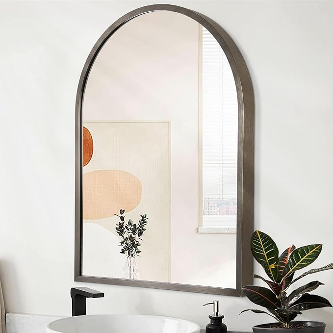 Arched Metal Framed Wall Mirror, Large 26"x18" Aluminum Alloy Bathroom Mirror for Wall, for Bedroom, Entryway, Living Room Vanity Coffee