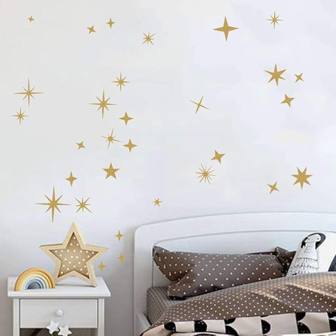 Sparkle Decals Star Wall Decals Nursery Wall Decal Kids Room Decor Stars Walls Art Murals Baby Room Star Stickers Peel and Stick Removable Decal Celestial Decoration(Vintage Gold)