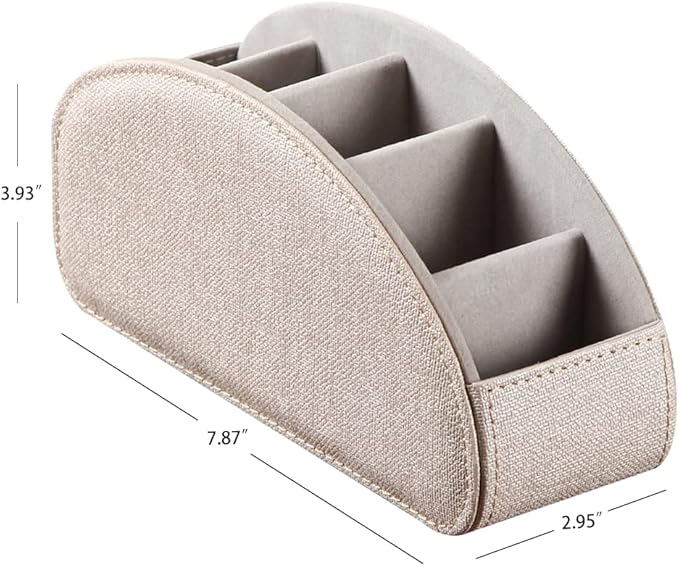 Ayunga PU Leather Remote Control Organizer Box with 5 Compartments - Desktop & Bedside Storage for TV Remotes,DVDs,Blu-ray,Glasses,Pens,Media Players Multi-Purpose Holder(Beige cloth)