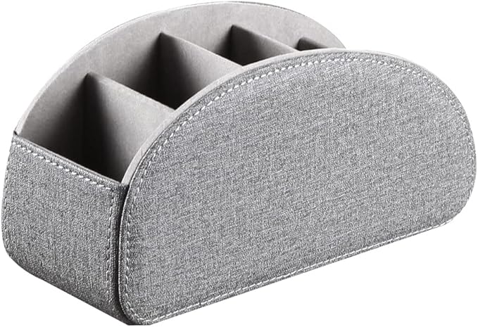 Ayunga PU Leather Remote Control Holder,Desktop Supply Organizer,5 Delicate Compartments with High and Low Orderly Distribution,for Storing TV,DVD,Blu-ray,Media Player,Heater Controllers(Grey cloth)