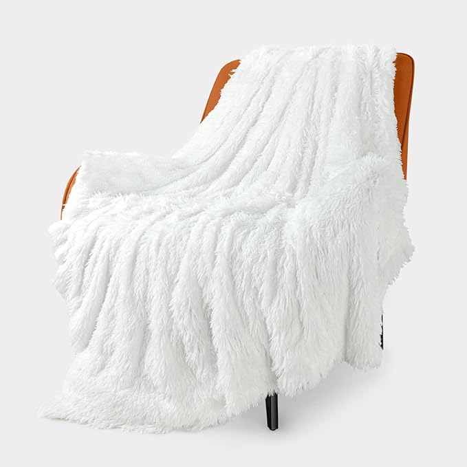 TOONOW Extra Soft Fuzzy Faux Fur Blanket Twin Size 70"x78", Reversible Lightweight Plush Fuzzy Cozy Soft Blankets and Throws for Couch Sofa Bed, Decorative Fluffy Plush Comfy Blanket, Pure White