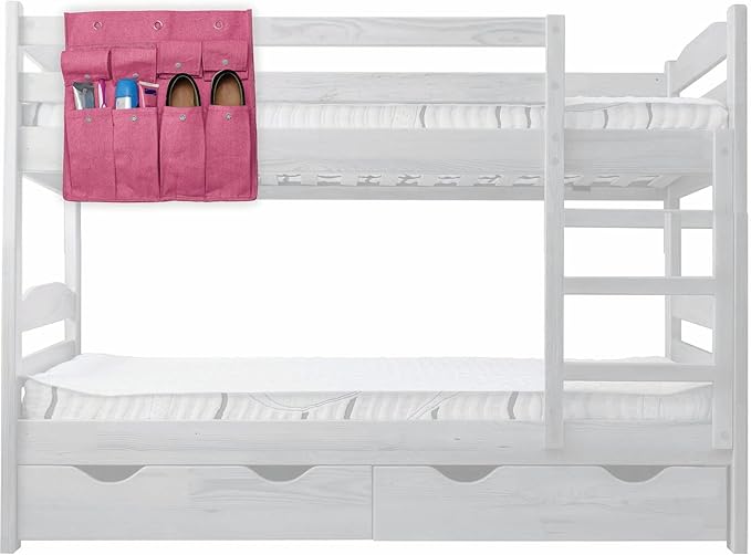 Gilbins Bedside Storage Caddy Cotton Canvas Bed Storage Pocket Bedside Organizer Hanging Bunk Organizer for Camp, College Dorm Rooms Pink